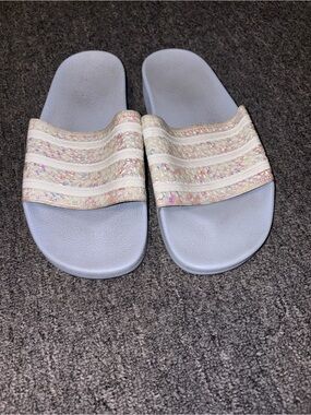 Adidas Iridescent Slide Sandals in Light Blue